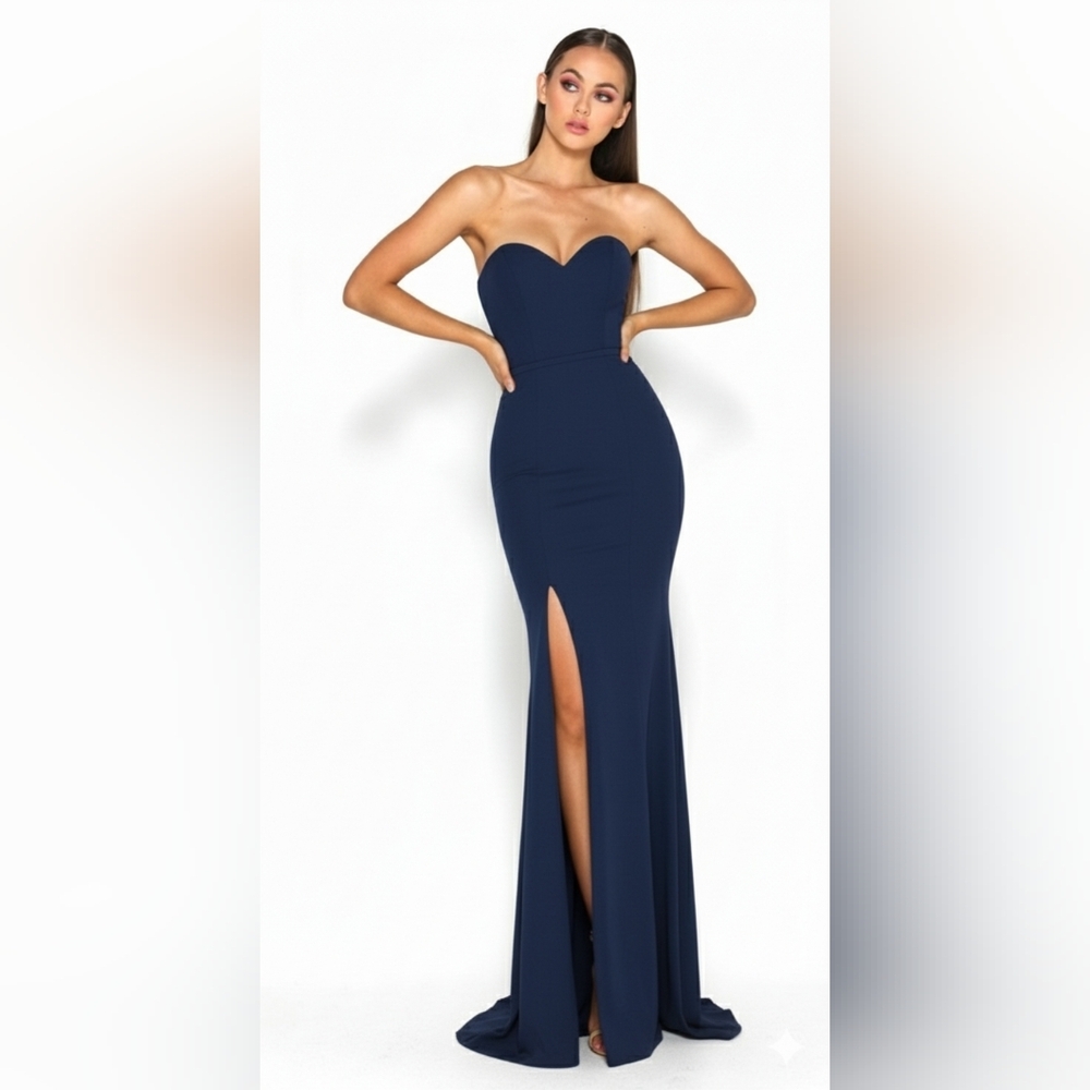 Portia and Scarlett Navy Blue Strapless Gown
